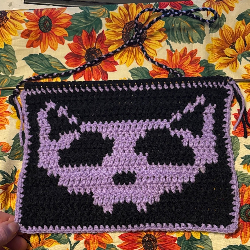 Handmade Black and Purple Cat Crochet Wallhanging - Picture 2 of 4